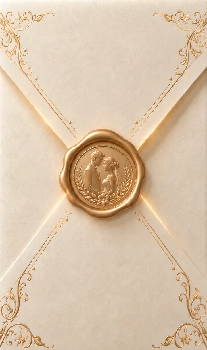 Royal invitation opening — ivory envelope with a gold seal